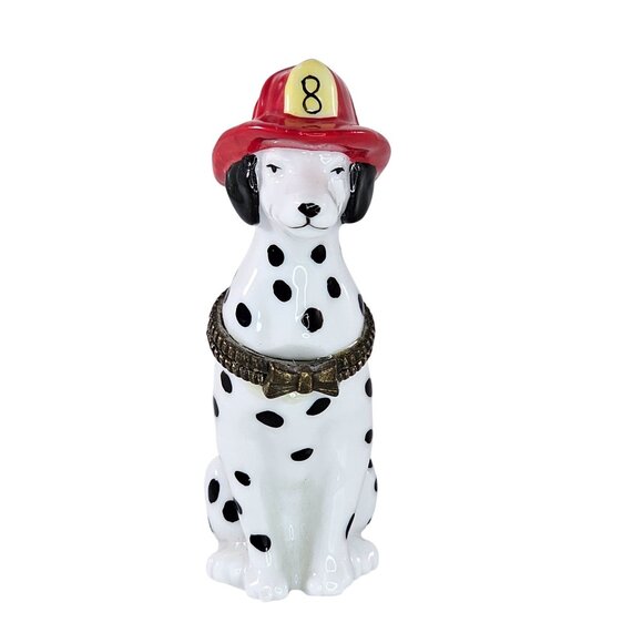 Dalmatian Firefighter Trinket Box Figurine Midwest Of Cannon Falls Spotted Dog - Picture 1 of 8